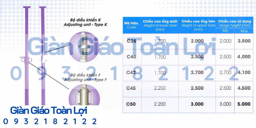 kích thước cây chống tăng